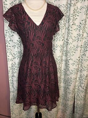 BCBGeneration Burgundy Lace Fit-and-Flare Mini Dress